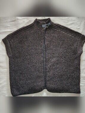 Massimo Dutti Brown Melange Knit Cape Vest with Leather Trim
